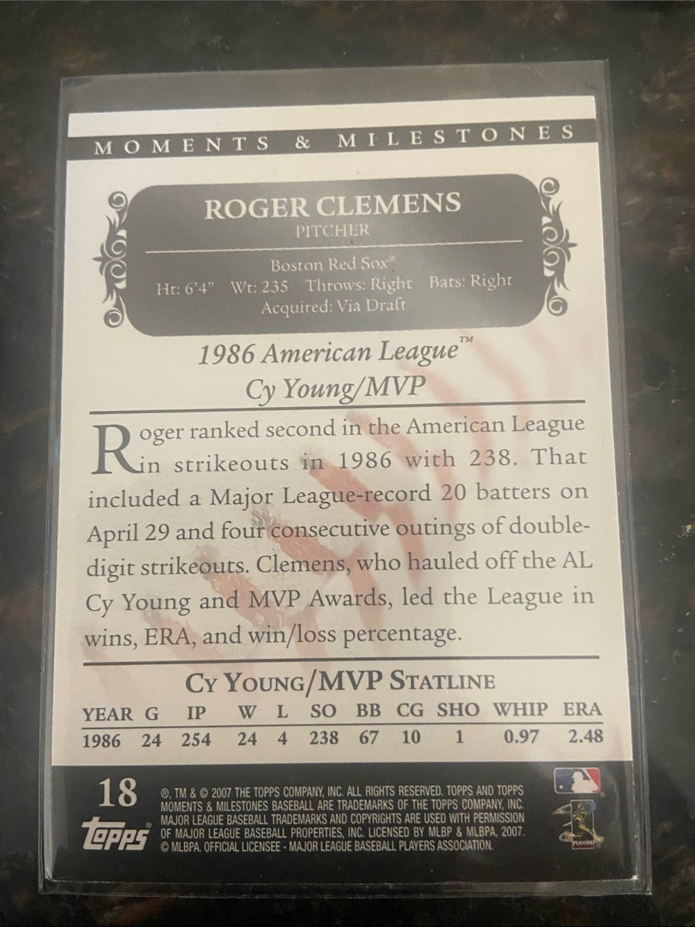 2007 Topps Moments Milestones Black Roger Clemens card 14/29 #18 - Picture 2 of 2